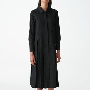 COS Pleated Black Cotton Shirt Dress